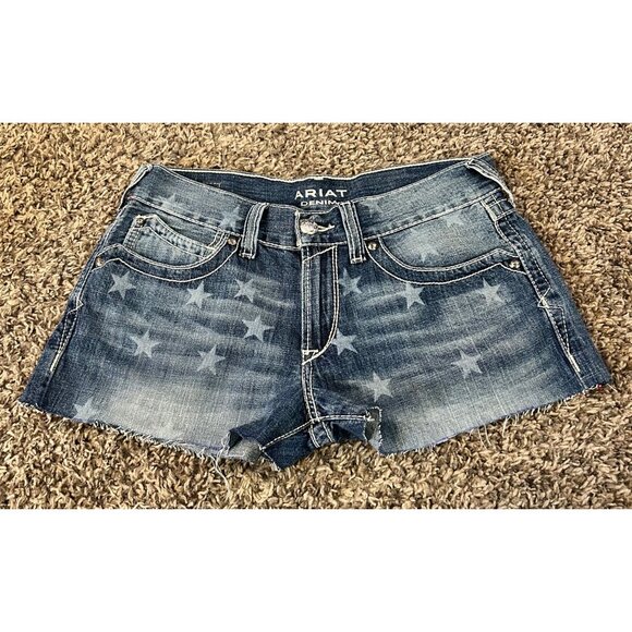 Ariat (Womens 27R) Boyfriend Denim Star print Shorts Altered Cut - Picture 3 of 7